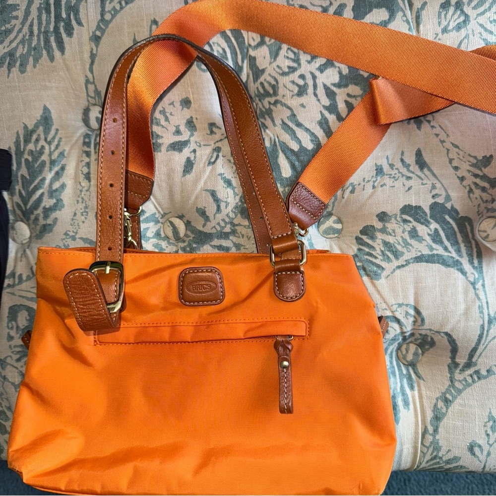 Bric’s Milano Leather Nylon Crossbody Tote Bag Orange